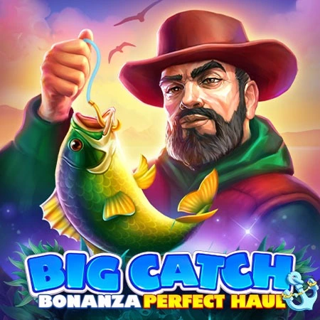 Big Catch Bonanza Perfect Haul slot game with fisherman holding a large fish