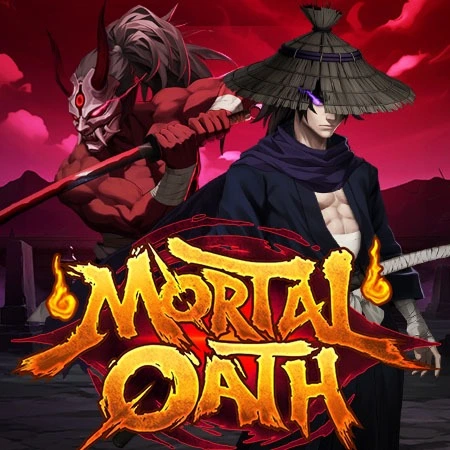 Mortal Oath game logo with demon and samurai characters