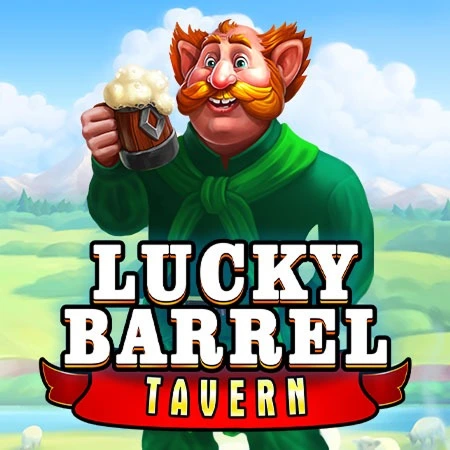 Lucky Barrel Tavern slot game with a cheerful leprechaun holding a beer